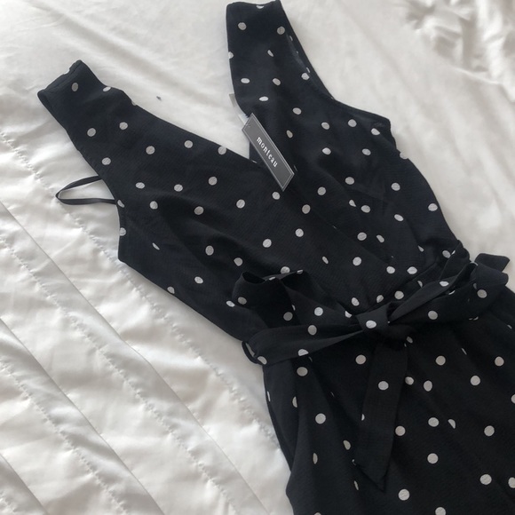 Black with White Polka-dot Jumpsuit with slids - Picture 2 of 7